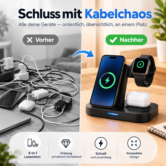 4-in-1 Ladestation – Alles an einem Platz
